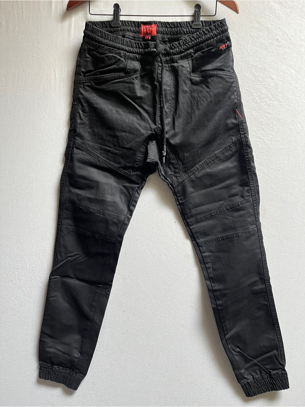 Superdry Black Slim Tapered Jogger Pants Men's Size 30 Panel Knit Sweatpants